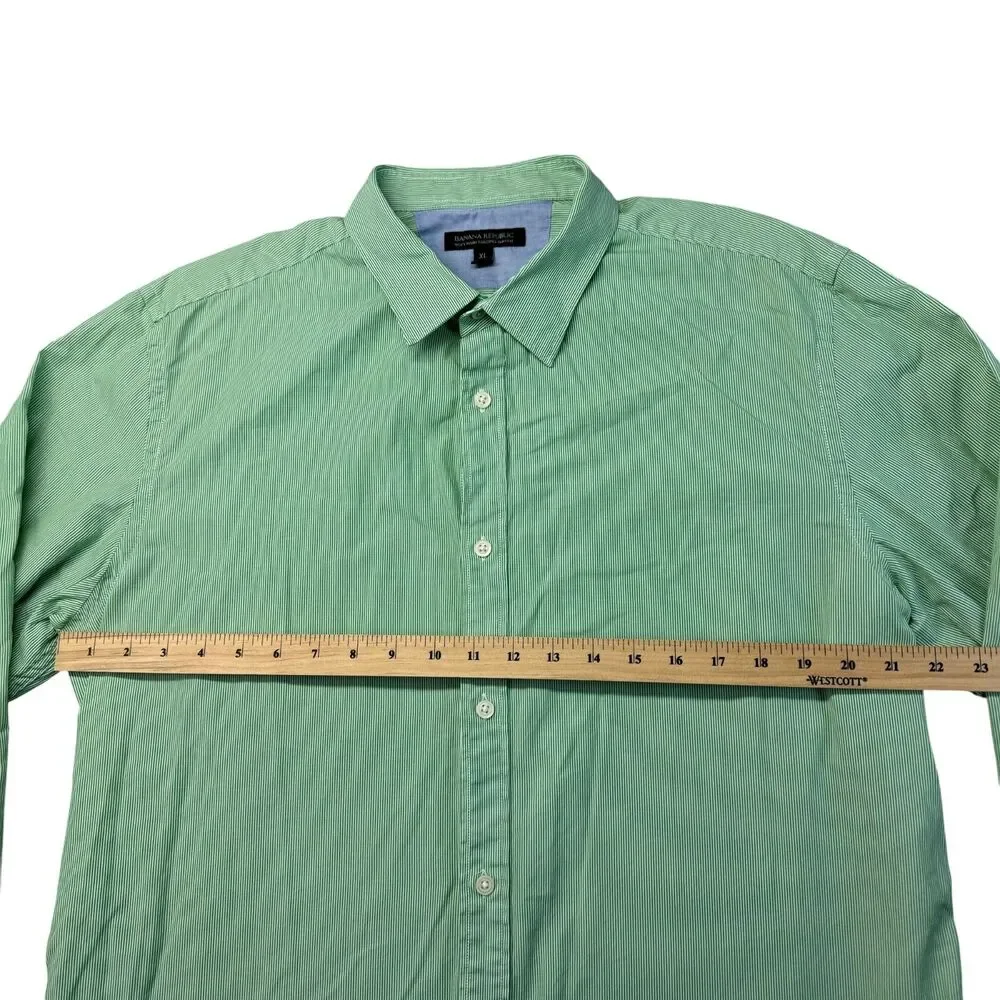 Banana Republic Shirt Mens Extra Large Green Slim Fit Striped Soft Wash Tailored